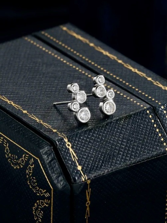 Jewelry - Silver Cubic Zirconia Cluster Stud Earrings